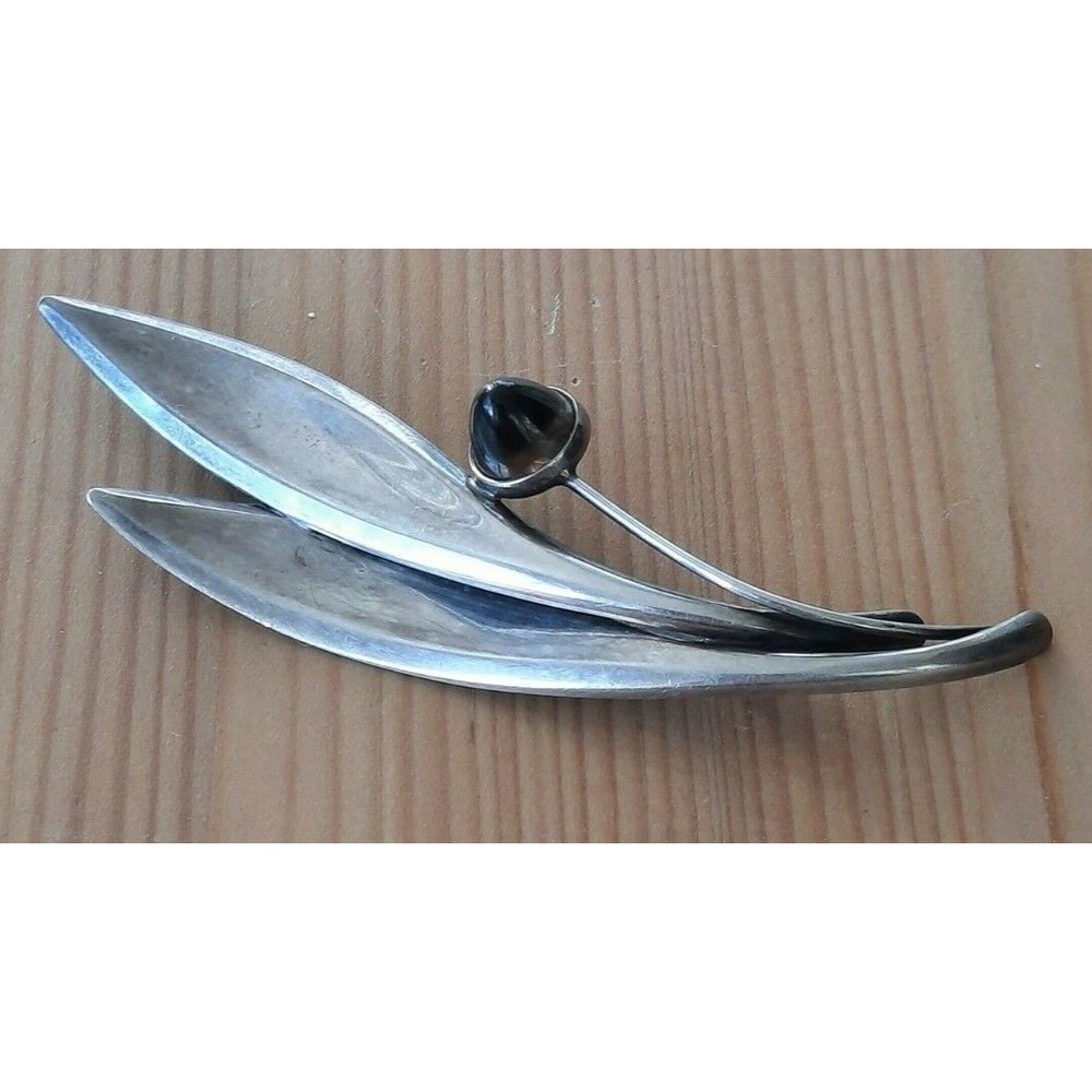 1963 Finland Kupittaan Kulta 813H Modernist Sterling Silver Smoky Quartz Brooch
